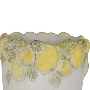 Cement planter CITRONELLA, with lemon decoration, 20x20x19cm, yellow
