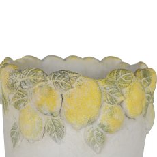 Cement planter CITRONELLA, with lemon decoration, 20x20x19cm, yellow