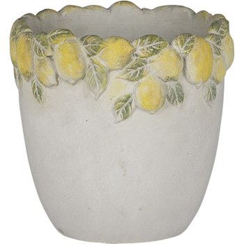 Cement planter CITRONELLA, with lemon decoration, 20x20x19cm, yellow