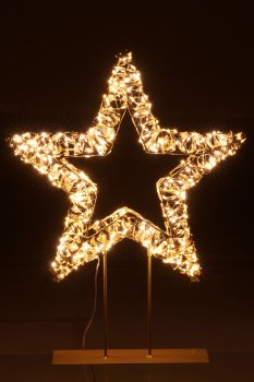 Metal frame star on base, glitter foil, 500LED, 45x13x55cm/IP44 adapter 6W, 6h