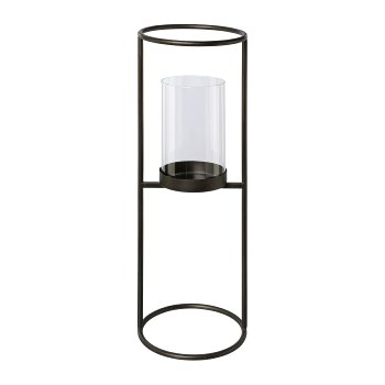 Metal Tealight Holder with Glass The Tower, 20x20x60cm, Black