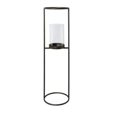 Metal Tealight Holder with Glass The Tower, 20x20x80cm, Black