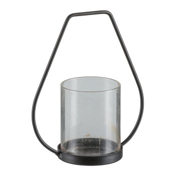 Metal lantern stand, w.glass, UDINE 13x7x17cm, black