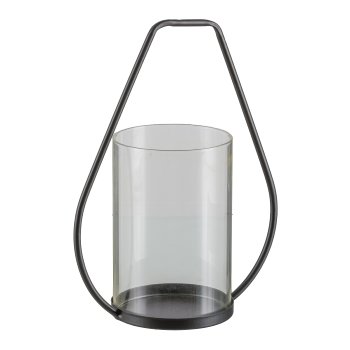 Metall Windlicht Gestell, m.Glas, UDINE 19x11x25cm, Schwarz