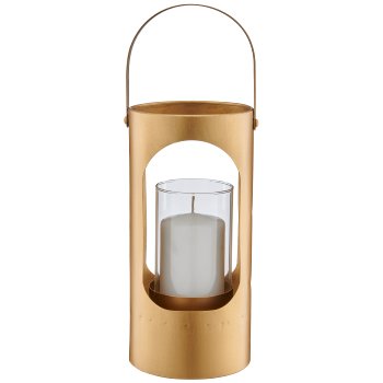 Metal lantern with glass and handle, 13x13x28cm, gold
