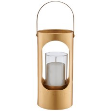 Metal lantern with glass and handle, 13x13x28cm, gold