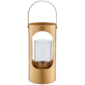 Metal lantern with glass and handle, 13x13x28cm, gold