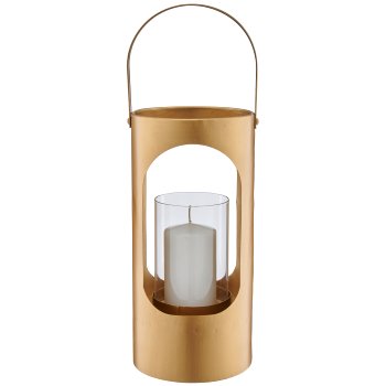 Metal lantern with glass and handle, 16x16x34cm, gold