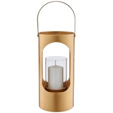 Metal lantern with glass and handle, 16x16x34cm, gold