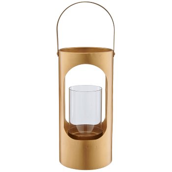 Metal lantern with glass and handle, 16x16x34cm, gold
