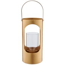 Metal lantern with glass and handle, 16x16x34cm, gold