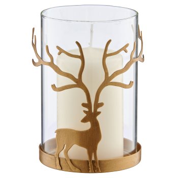 Metal lantern with glass and deer, 9x9x14cm, gold