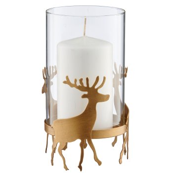 Metal lantern with glass and deer standing, 10.5x10.5x19cm, gold
