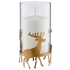 Metal lantern with glass and deer standing, 12.5x12.5x25cm, gold