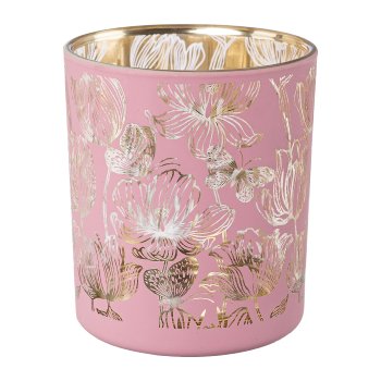 Glass lantern FLOWERS, 8x7x7cm, pink