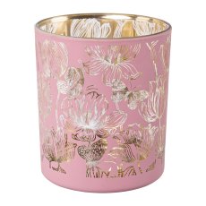 Glass lantern FLOWERS, 8x7x7cm, pink
