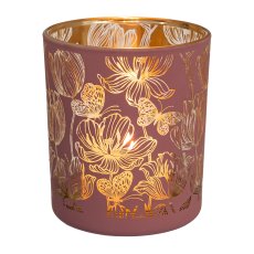 Glass lantern FLOWERS, 8x7x7cm, pink