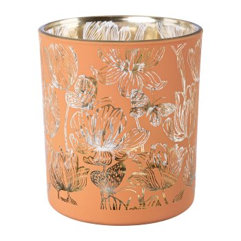 Glass lantern FLOWERS, 10x9x9cm, apricot