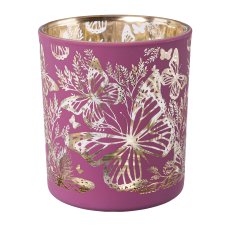 Glass lantern BUTTERFLIES, 8x7x7cm, pink