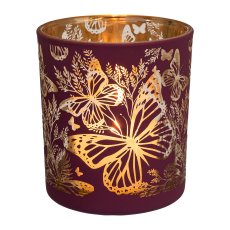 Glass lantern BUTTERFLIES, 8x7x7cm, pink