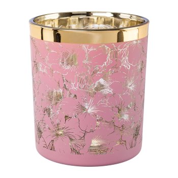 Glass lantern with gold rim FLOWERS, 10x9x9cm, pink