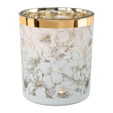 Glass lantern with gold rim FLOWERS, 10x9x9cm, white