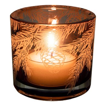Glas Windlicht CONE, 6x6,5x6,5cm, holz