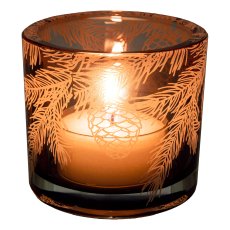 Glas Windlicht CONE, 6x6,5x6,5cm, holz