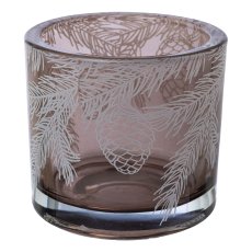 Glas Windlicht CONE, 9x9x8cm, holz