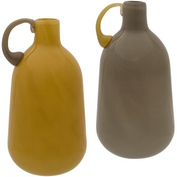 Glass vase 2TONE, with handle, assorted colours, solid colours, 9x9x15cm, yellow,