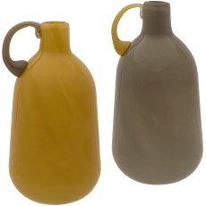 Glass vase 2TONE, with handle, assorted colours, solid colours, 9x9x15cm, yellow,
