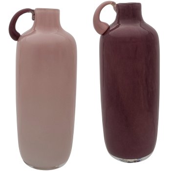 Glass vase 2TONE, with handle, assorted colours, solid colours, 9x9x19cm, pale pink,