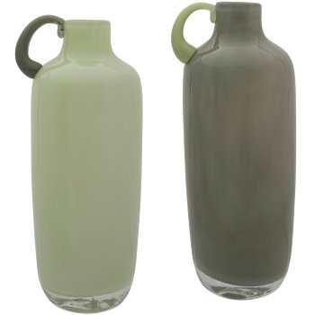 Glass vase 2TONE, with handle, assorted colours, solid colours, 9x9x19cm, green,