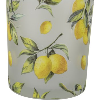 Glass tealight LEMON, lemon motif, 9x9x10cm, yellow
