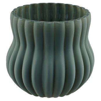 Glass vase, fluted, matt, 14.5x14.5x14cm, opal green
