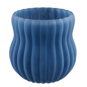 Glass vase, fluted, matt, 19x19x19.5cm, blue