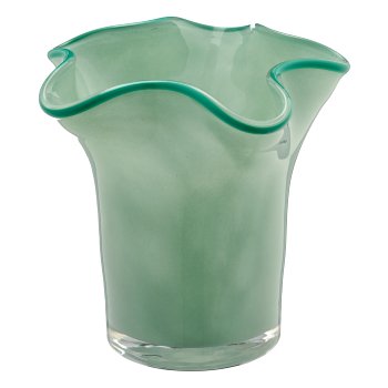 Glass vase CONSTRUCT with coloured rim, 9x9x10cm, mint