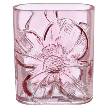 Glasvase mit Blüten Relief, oval, 13x8x16cm, rosa