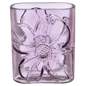 Glass vase with flower relief, oval, 13x8x16cm, light lilac