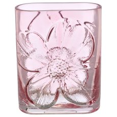 Glasvase mit Blüten Relief, oval, 16x9x21cm, rosa