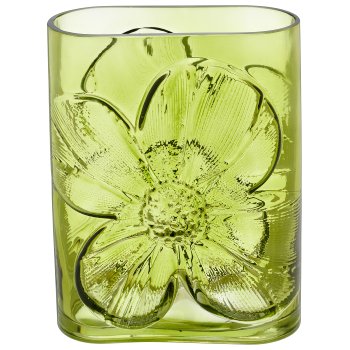 Glasvase mit Blüten Relief, oval, 16x9x21cm, grün