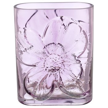 Glasvase mit Blüten Relief, oval, 16x9x21cm, helllila