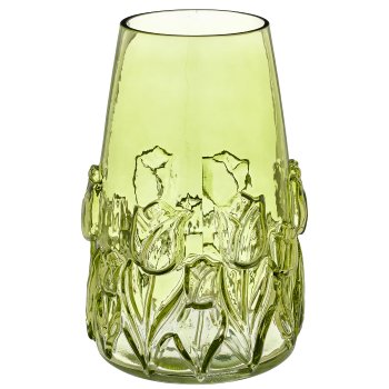 Glasvase mit Tulpen Relief, konisch, 15x15x22cm, grün