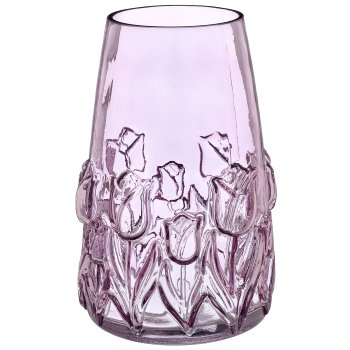 Glasvase mit Tulpen Relief, konisch, 15x15x22cm, helllila