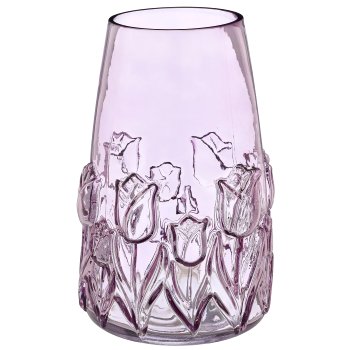 Glass vase with tulip relief, conical, 18x18x27cm, light lilac