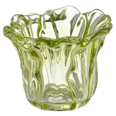 Glas Teelicht, Blütenform, 10,5x10,5x8cm, grün
