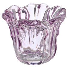 Glas Teelicht, Blütenform, 10,5x10,5x8cm, helllila