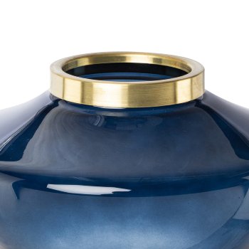 Glass Vase with Bronze Ring Losotho, 23x23x14cm, Dk Blue