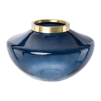 Glass Vase with Bronze Ring Losotho, 23x23x14cm, Dk Blue