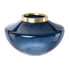 Glas Vase m.Bronzering LOSOTHO, 23x23x14cm, dk blau